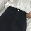 👗              Saia Feminina Jeans Evasê – Mini, Cintura Alta, Com Botões e Bolsos