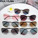 Oulylan Metal Trimming Sunglasses Women Trendy Rimless Cat Eye Sun Glasss Vintage Female Gradient Shades Blue Tea Eyewear UV400