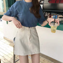 👗              Saia Feminina Jeans Evasê – Mini, Cintura Alta, Com Botões e Bolsos