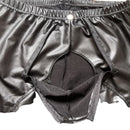 Calças Eróticas de Látex com Zíper e Abertura na Virilha, em Couro PU, para Homens