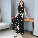 Women's Chiffon Sport Suit 2022 Summer New Fashion Polka Dot Wide Leg Pants Crop Top Two Piece Set For Women Plus Size Clothing