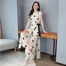 Women's Chiffon Sport Suit 2022 Summer New Fashion Polka Dot Wide Leg Pants Crop Top Two Piece Set For Women Plus Size Clothing